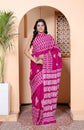 Magenta Hand Block Print Cotton Saree with Traditional Motifs & Artistic Pallu