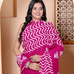 Magenta Hand Block Print Cotton Saree with Traditional Motifs & Artistic Pallu