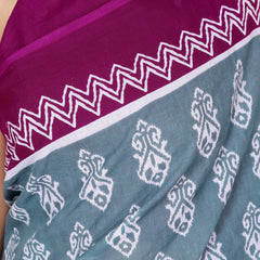Elegant Grey & Wine Cotton Saree with Hand Block Print and Contrast Border