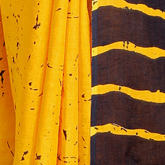 Sunshine Yellow & Black Cotton Saree with Geometric Hand Block Print