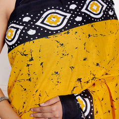 Sunshine Yellow & Black Cotton Saree with Geometric Hand Block Print