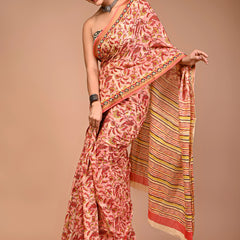 Elegant Printed Maheshwari Pure Cotton Saree with Multicolor Zari Border