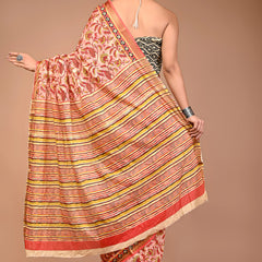 Elegant Printed Maheshwari Pure Cotton Saree with Multicolor Zari Border