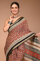 Elegant Maroon & Beige Hand Block Printed Maheshwari Cotton Saree with Zari Border