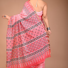 Pink Pure Cotton Saree with Floral Booti Print & Designer Pallu
