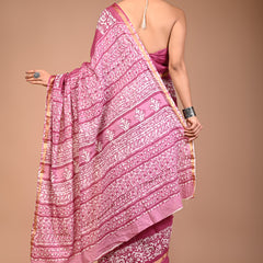 Elegant Mauve Cotton Saree with White Bandhani-Style Print & Zari Border