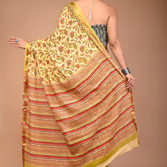 Sunshine Yellow Cotton Saree with Paisley Print & Geometric Border